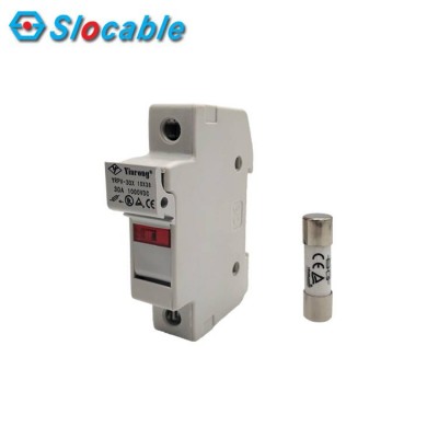 Slocable Din Rail Mount Fuse Holder 1 Pole White Plastic Housing With 10x38mm 1 Fuse
